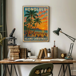 Honolulu Island Christmas Poster
