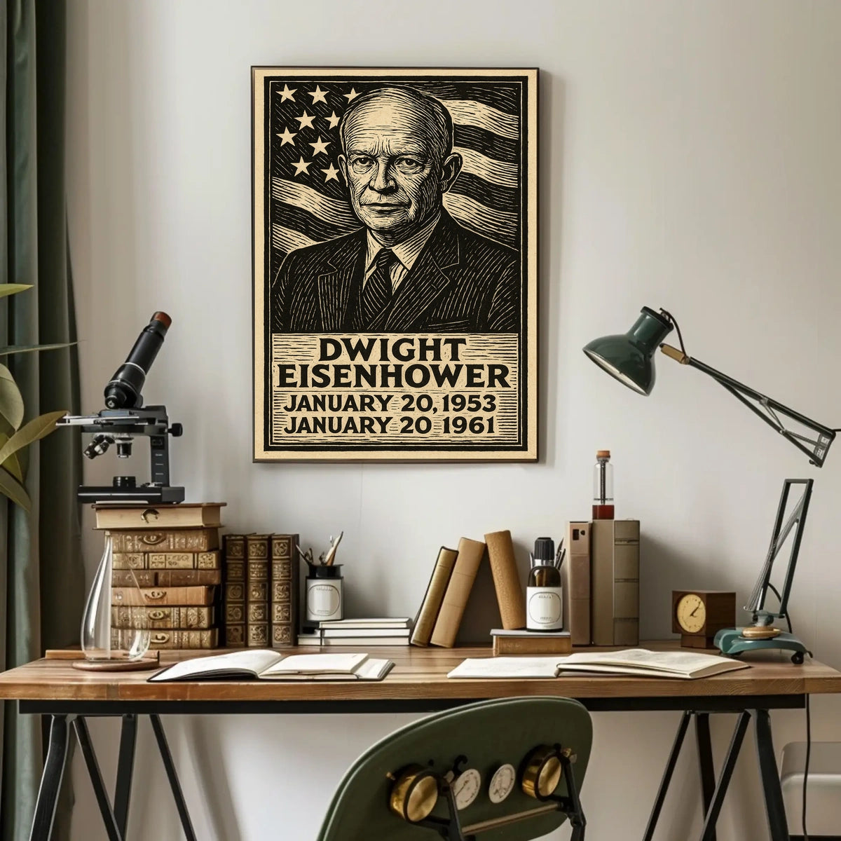 Eisenhower Patriotic Woodcut Vintage Poster