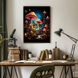 Enchanted Forest Glowing Mushrooms Fantasy Art Poster