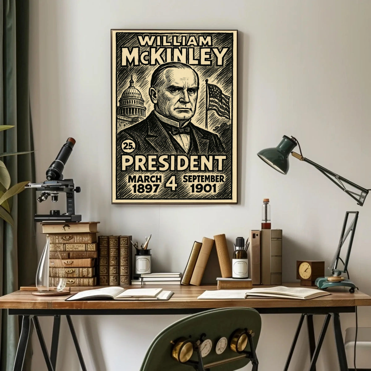 William McKinley 25th President of the United States B & W Comic Sketch Poster