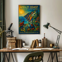 Amalfi Coast Vintage Travel Poster: Vibrant Seaside Art