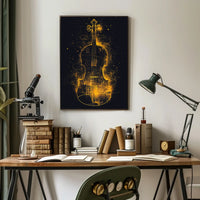 City Symphony Violin Skyline Art Deco Poster