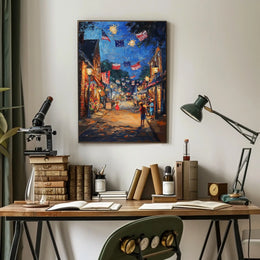 small town American street during 4th of July Poster