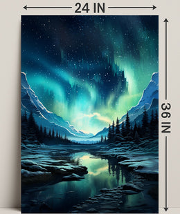 Aurora Borealis Over Snowy Mountains Poster