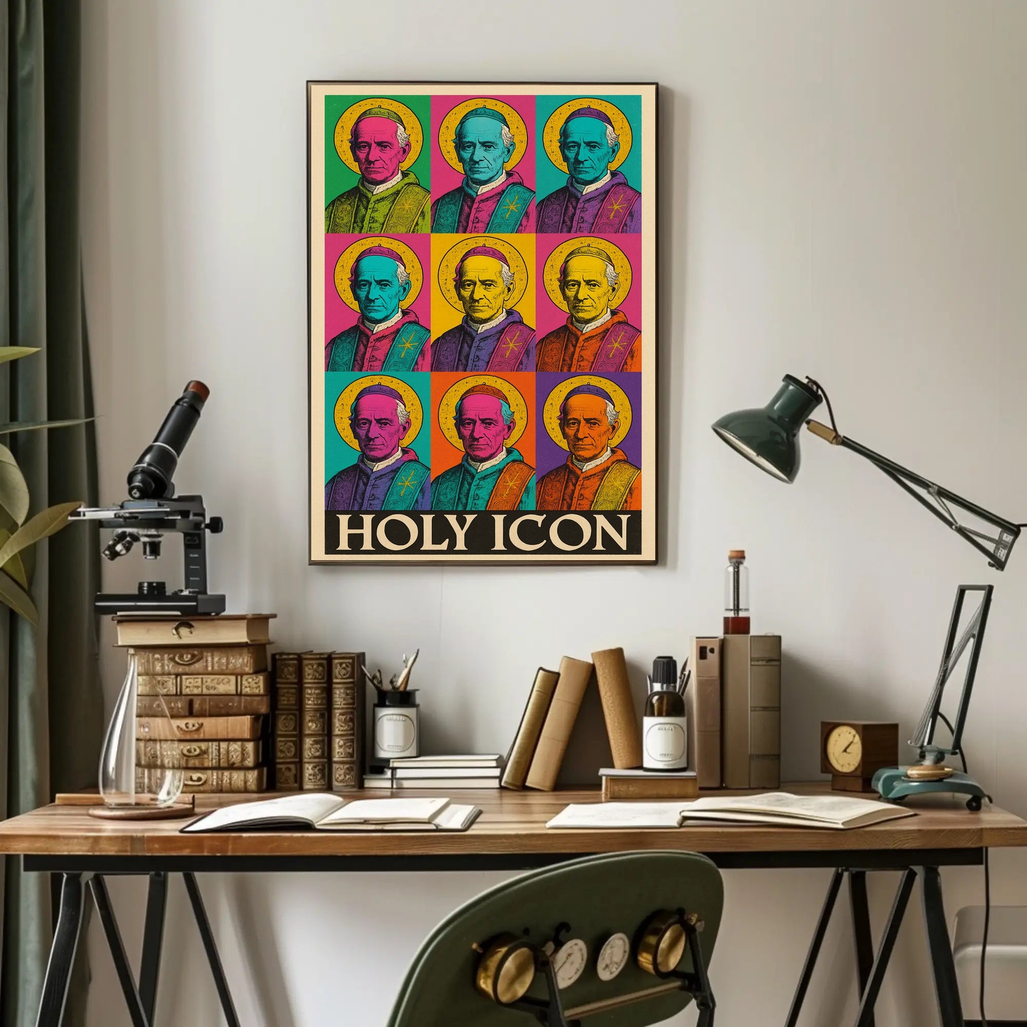 Pope Leo in Pop Art Style: Vibrant Religious Icon Poster