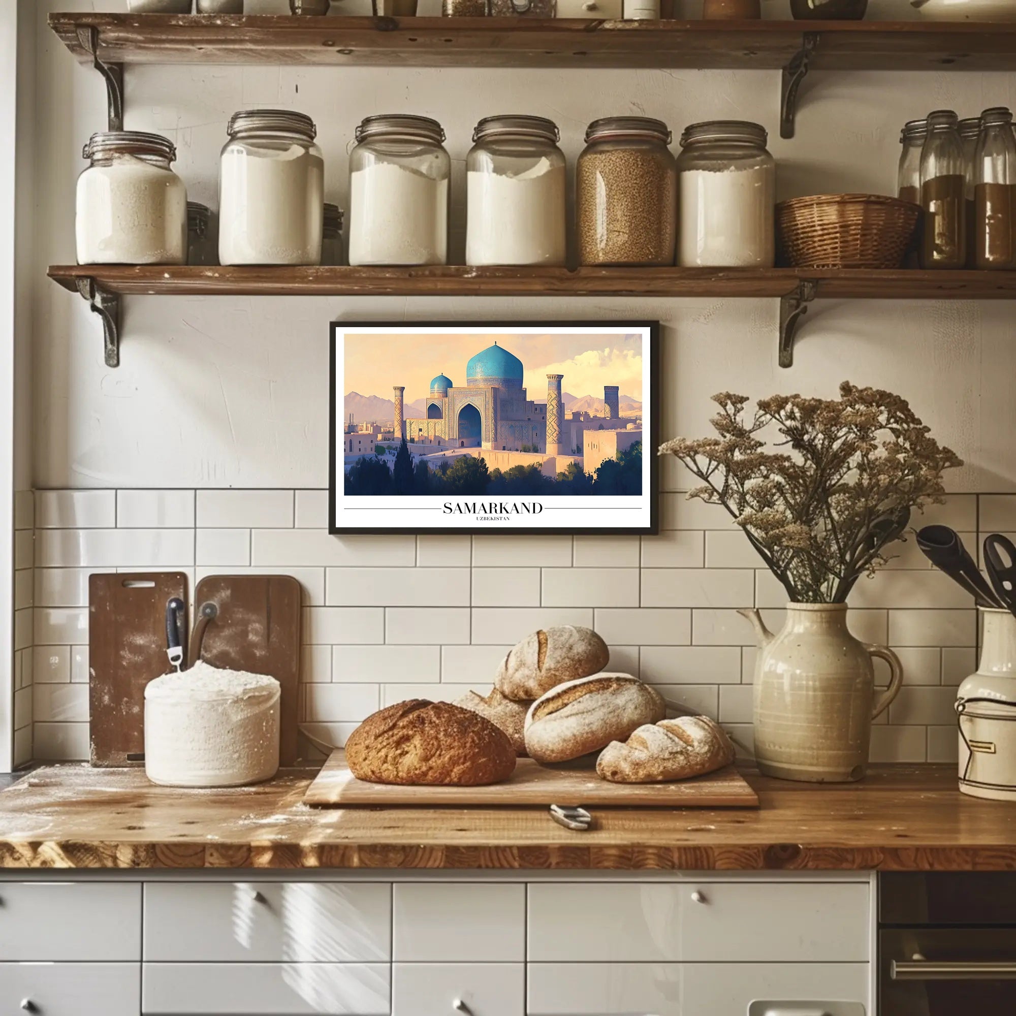 Serene Blue Domes of Samarkand Cultural Heritage Poster