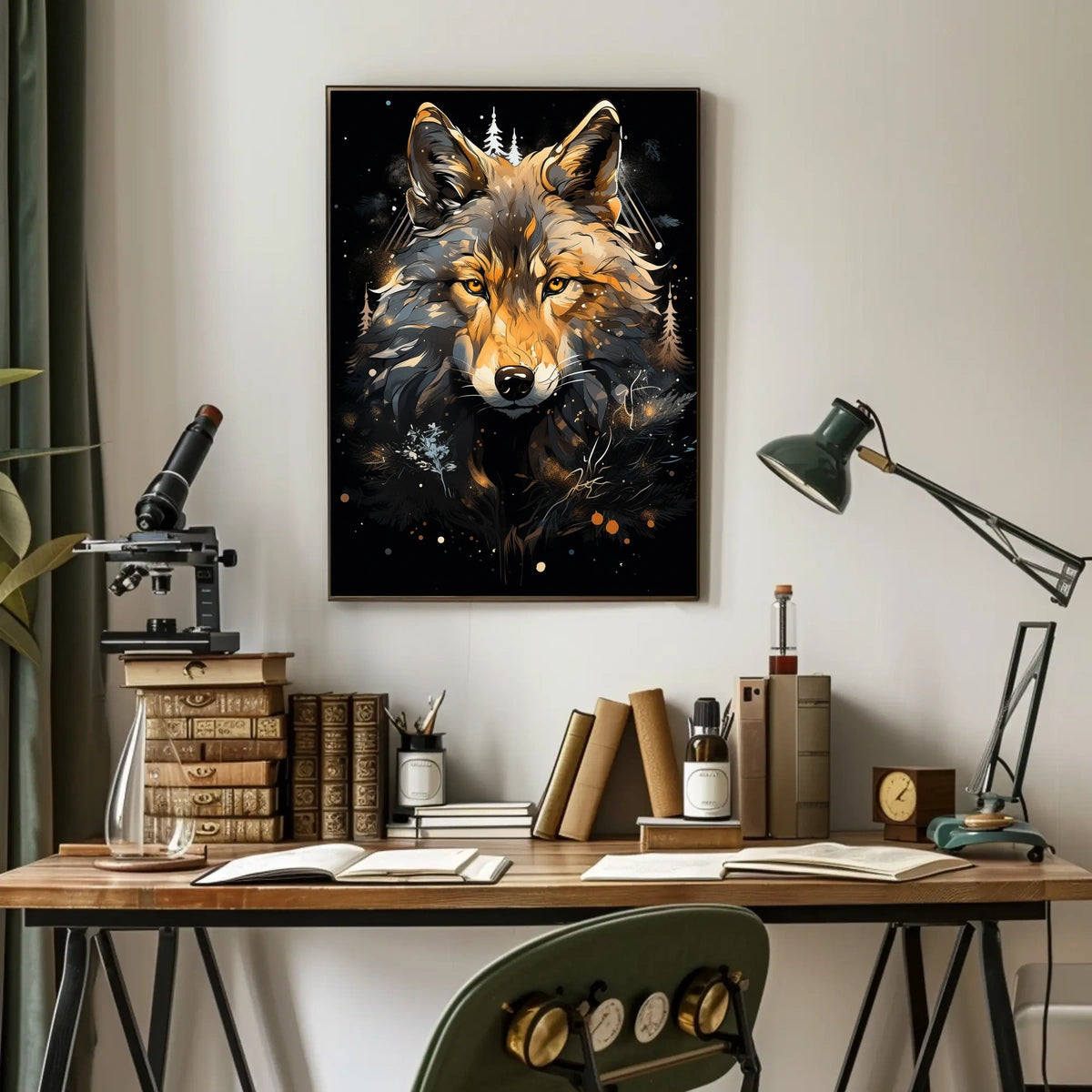 Wolf's Majesty Roars: Stylized Animal Poster