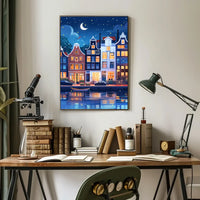 Enchanting European Nightscape: Whimsical Canal Poster