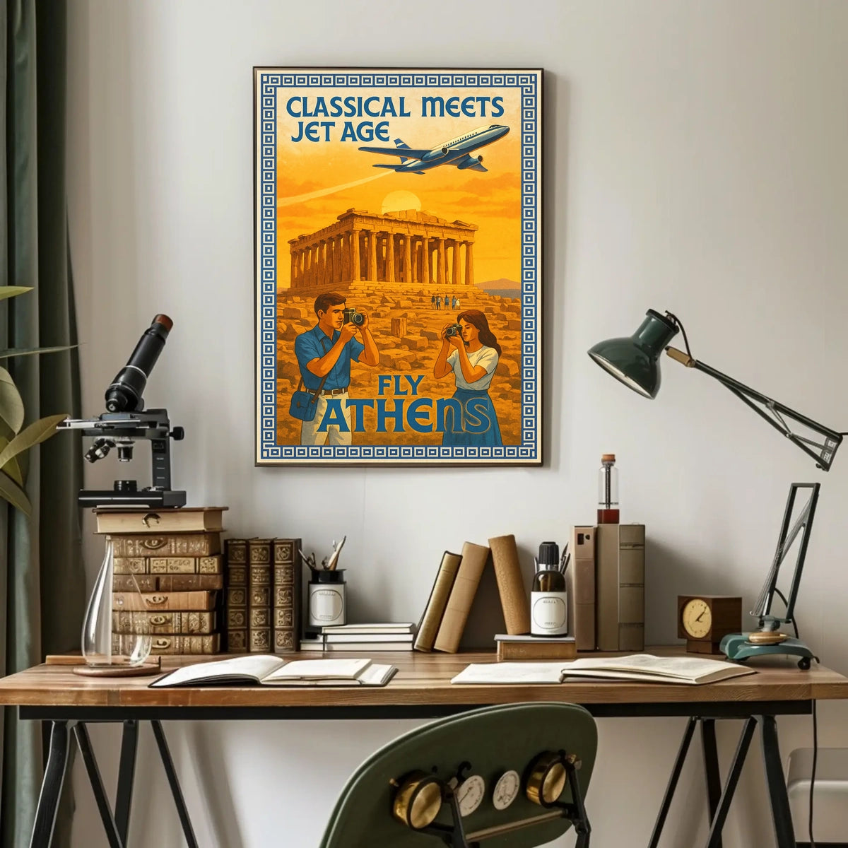 Vintage Athens Travel Poster: Parthenon and Jet Plane