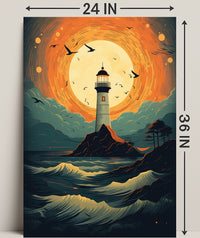 Lighthouse At Sunset Poster PosterGoat