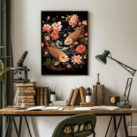Koi Fish and Peony Japanese Art Poster