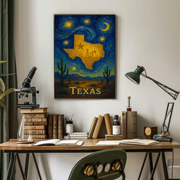 Texas Starry Night: Golden State Abstract or Artistic Poster
