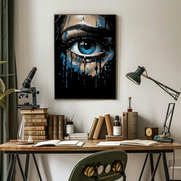 Mystical Blue Eye Dripping Paint Art Poster