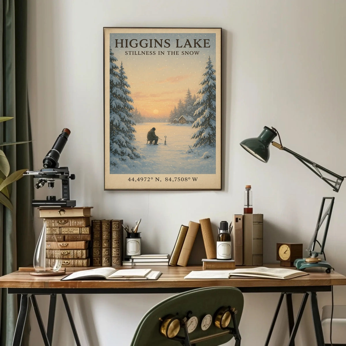 Higgins Lake Winter Scene Serene Tranquility Ice Fishing Poster
