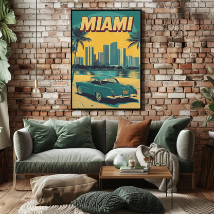 Miami Vintage Poster - Ocean Drive Retro Car