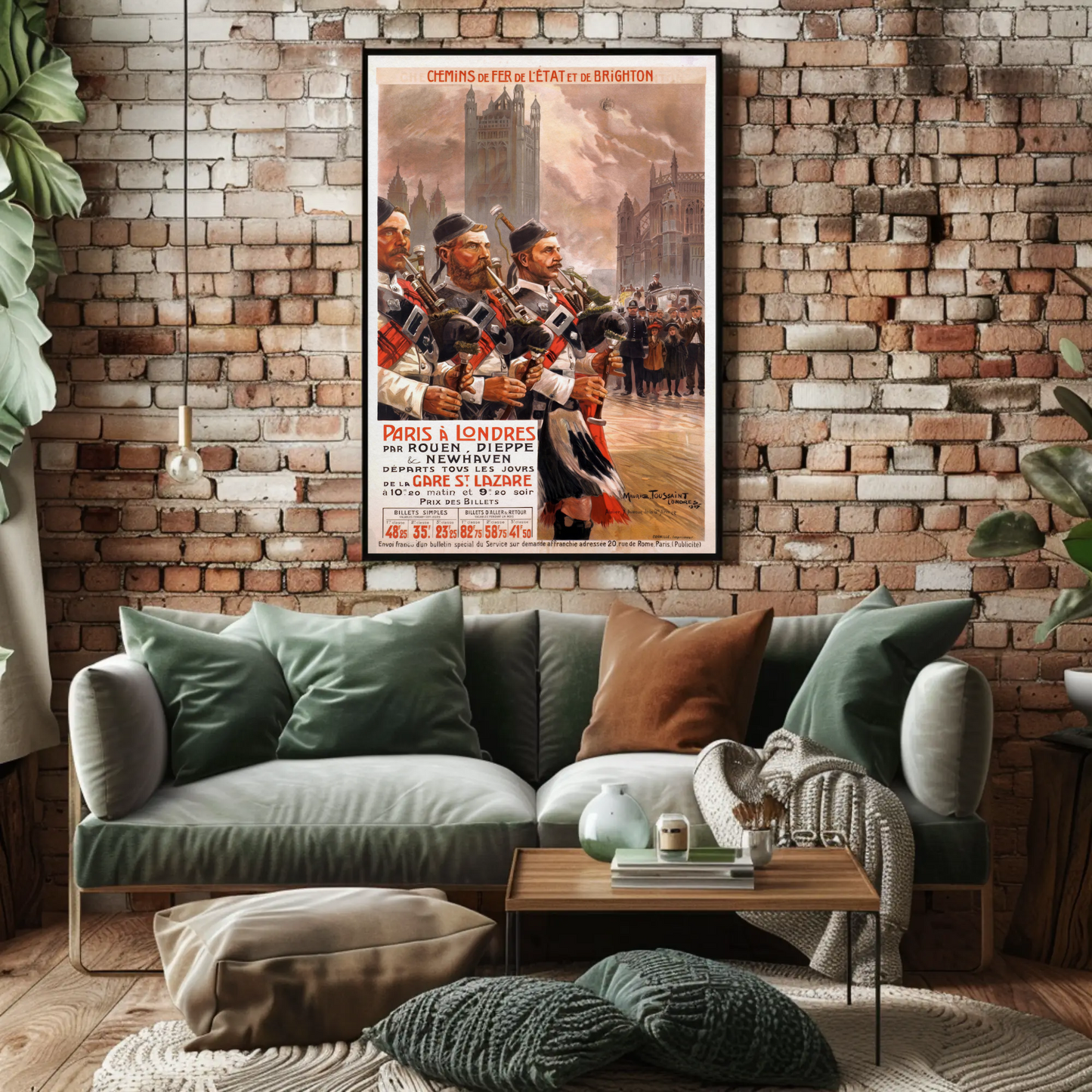 Paris To London Highland Band Vintage Travel Poster