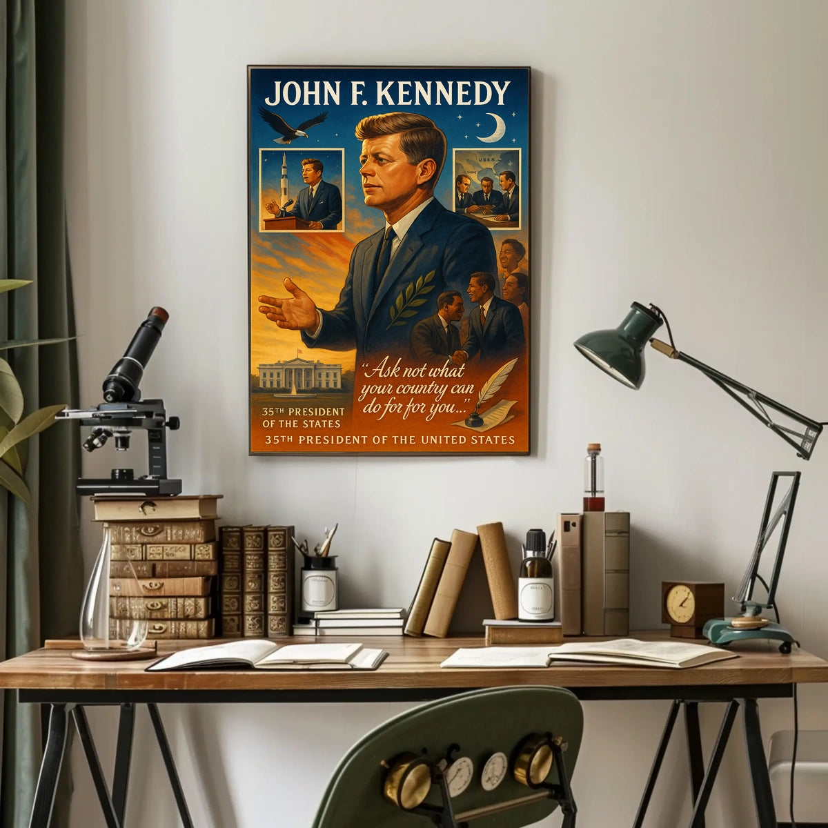 John F. Kennedy Vintage Patriotic Leadership Poster