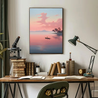 Tranquil Rowboat Scene: Minimalist Nature Inspired Artistic Poster