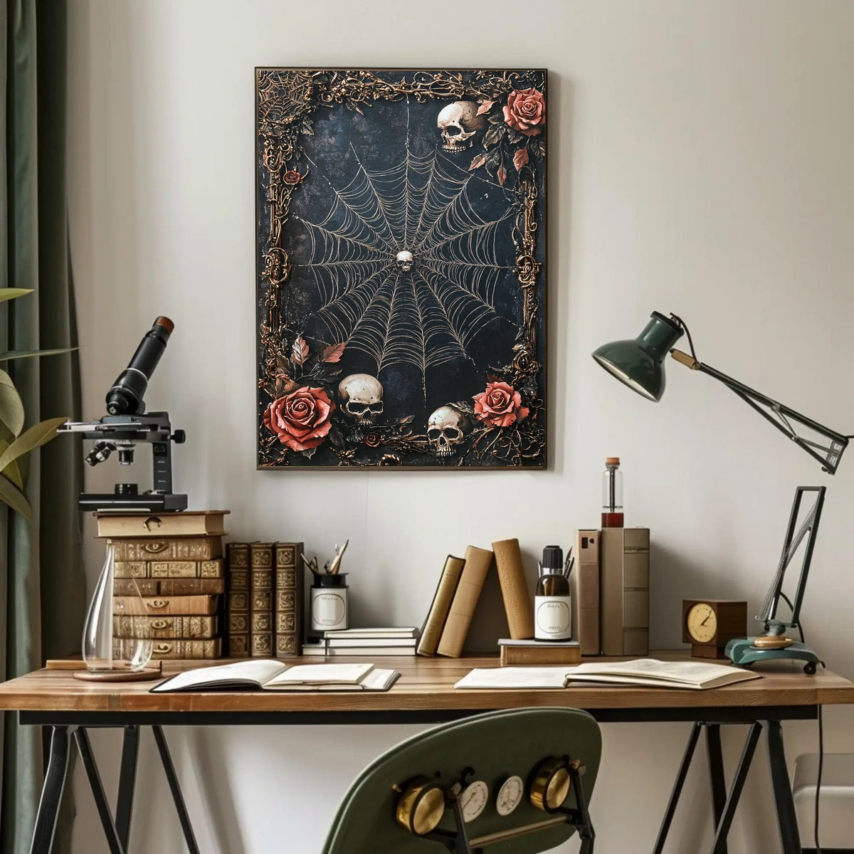 Gothic Skull Spider Web Art Poster - Abstract and Artistic Poster