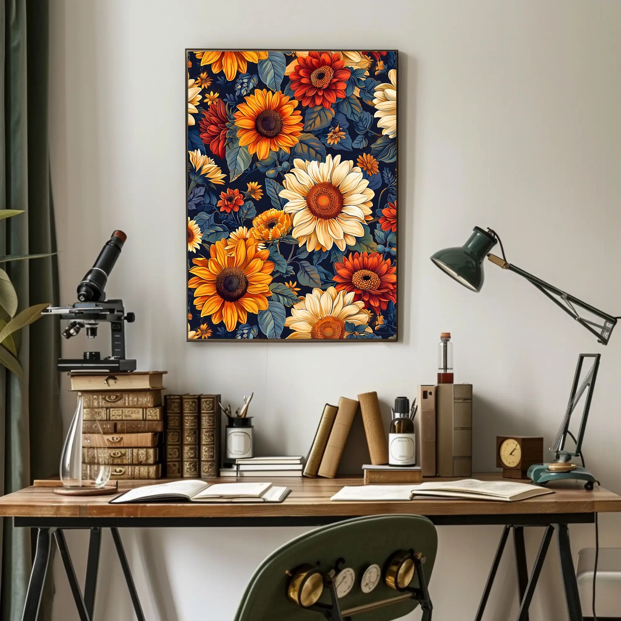 Vibrant Floral Illustration with Modern Artistic Poster