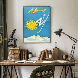 Vintage St. Moritz Travel Poster with Swiss Alps Scenery PosterGoat