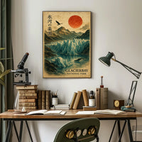Glacier Bay National Park Vintage Glaciers Red Sun Poster