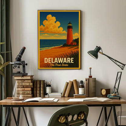 Delaware First State Coastal Lighthouse Travel Poster