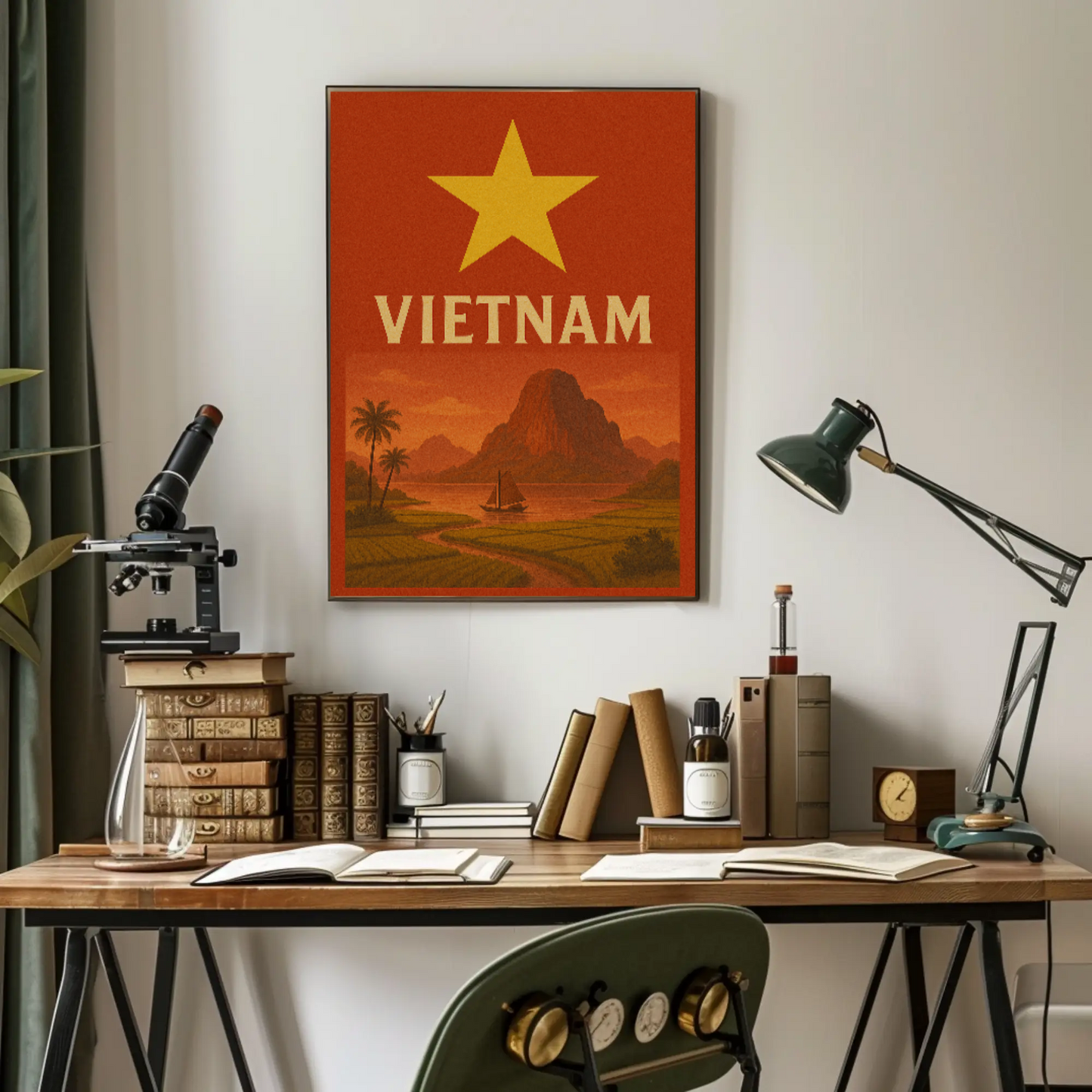 Vietnamese Serenity Travel Art: Vintage Exploration Travel Poster