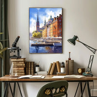 European Waterfront Scene: Vibrant Historical Cityscape Poster