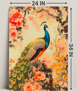 Peacock in Floral Splendor: Artistic Poster