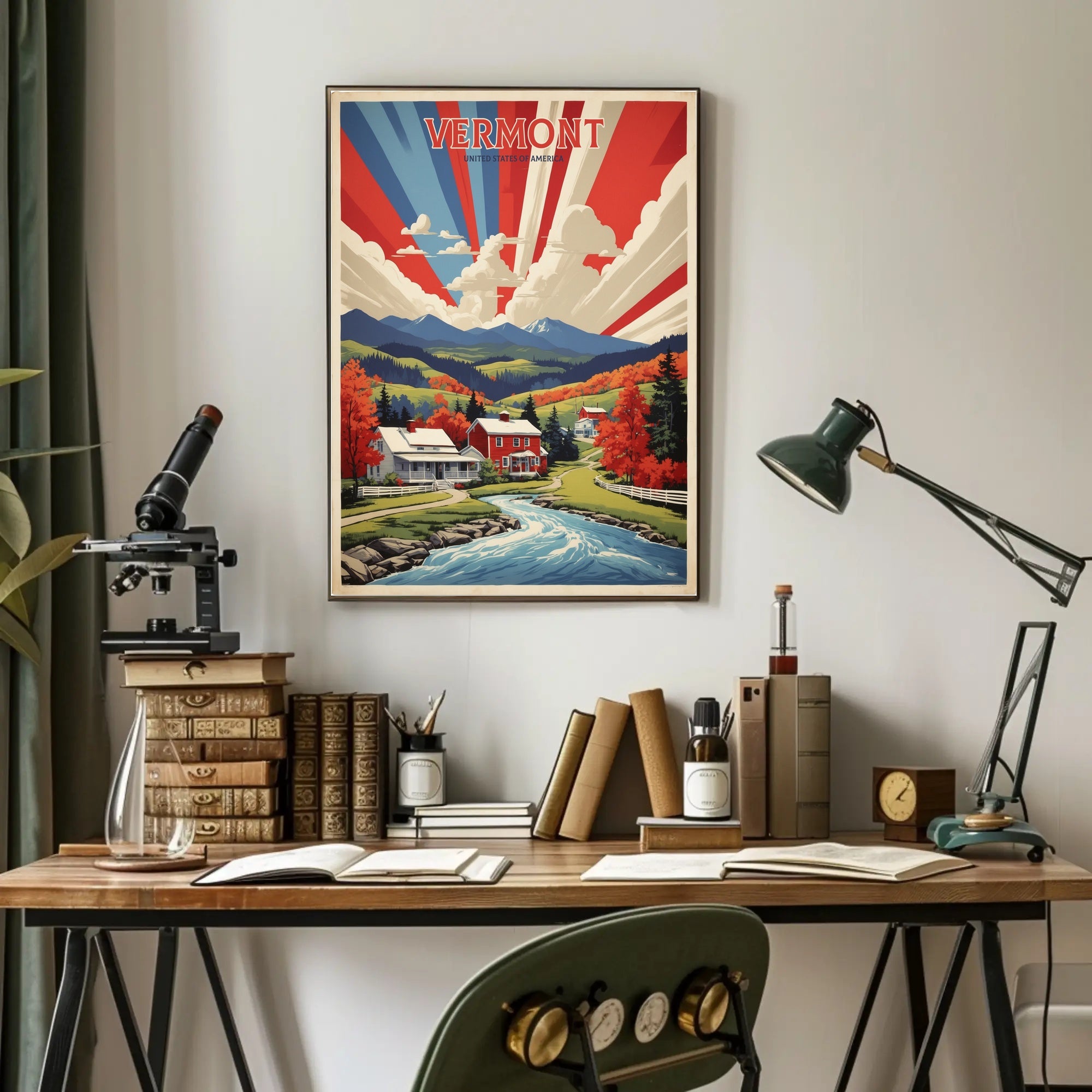 Vibrant Vermont Landscape: Vintage Travel Poster