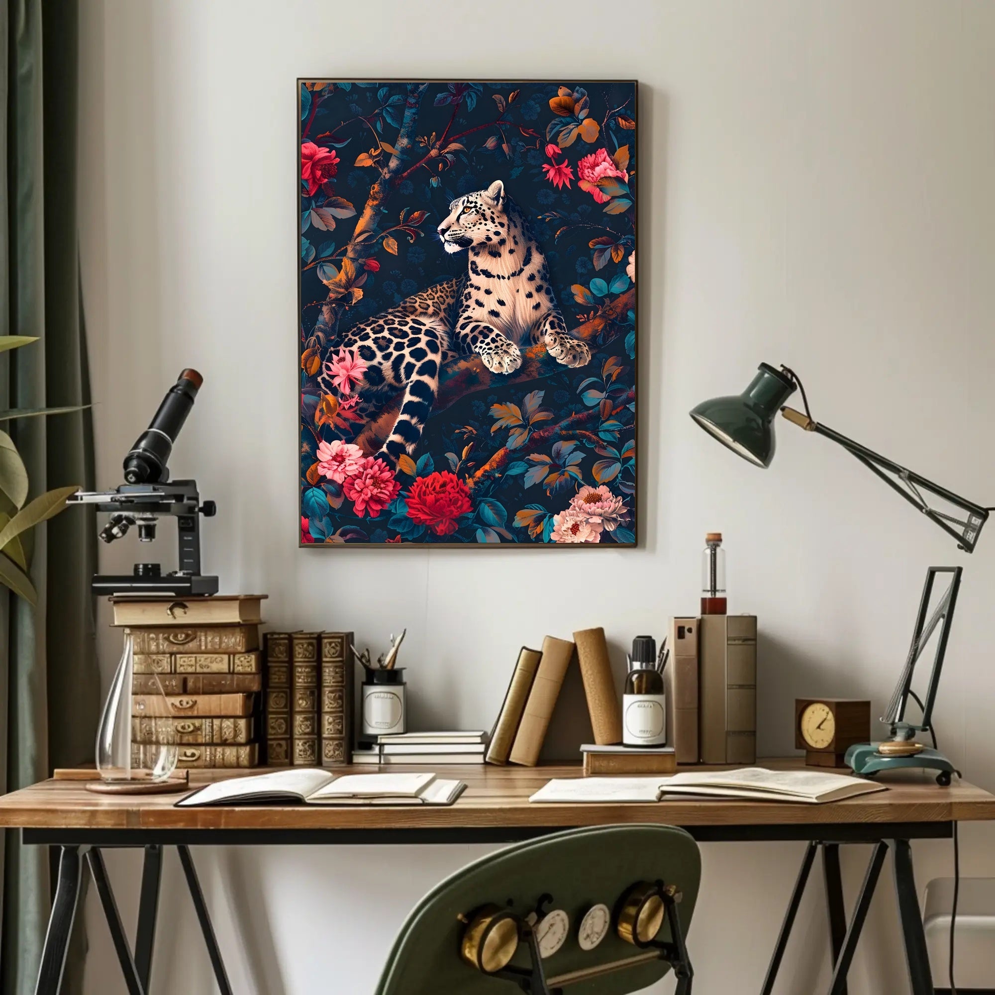 Majestic Snow Leopard with Lush Flora Animal Poster