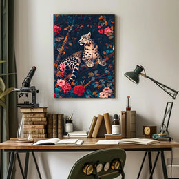 Majestic Snow Leopard with Lush Flora Animal Poster