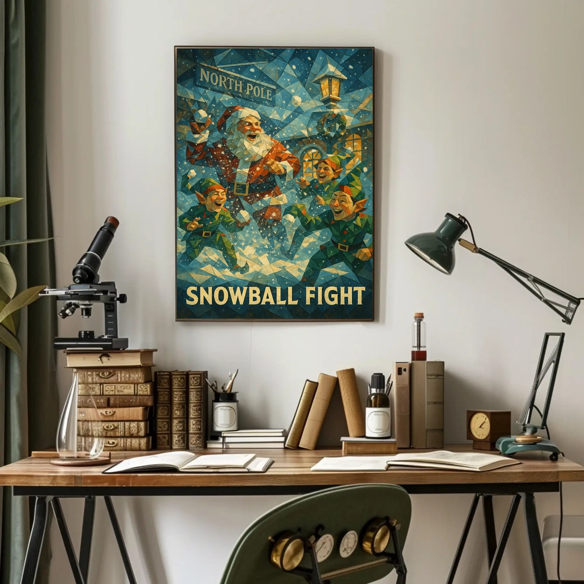 Festive Santa and Elves Snowball Fight Poster