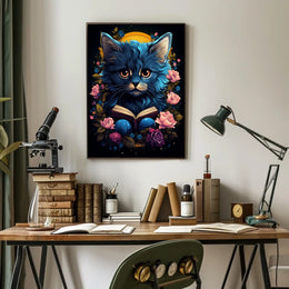 Mystical Blue Cat Fantasy Art Poster Adventure