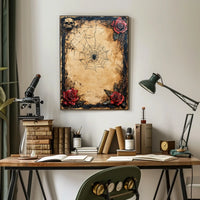 Vintage Gothic Skull with Roses Artistic Pop Culture Poster