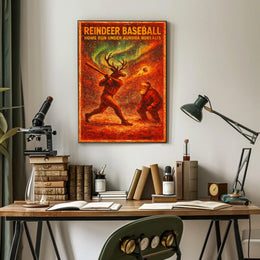 Reindeer Baseball Home Run Under Poster