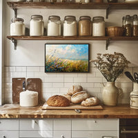 Vibrant Meadow Impressionist Poster with Soaring Birds