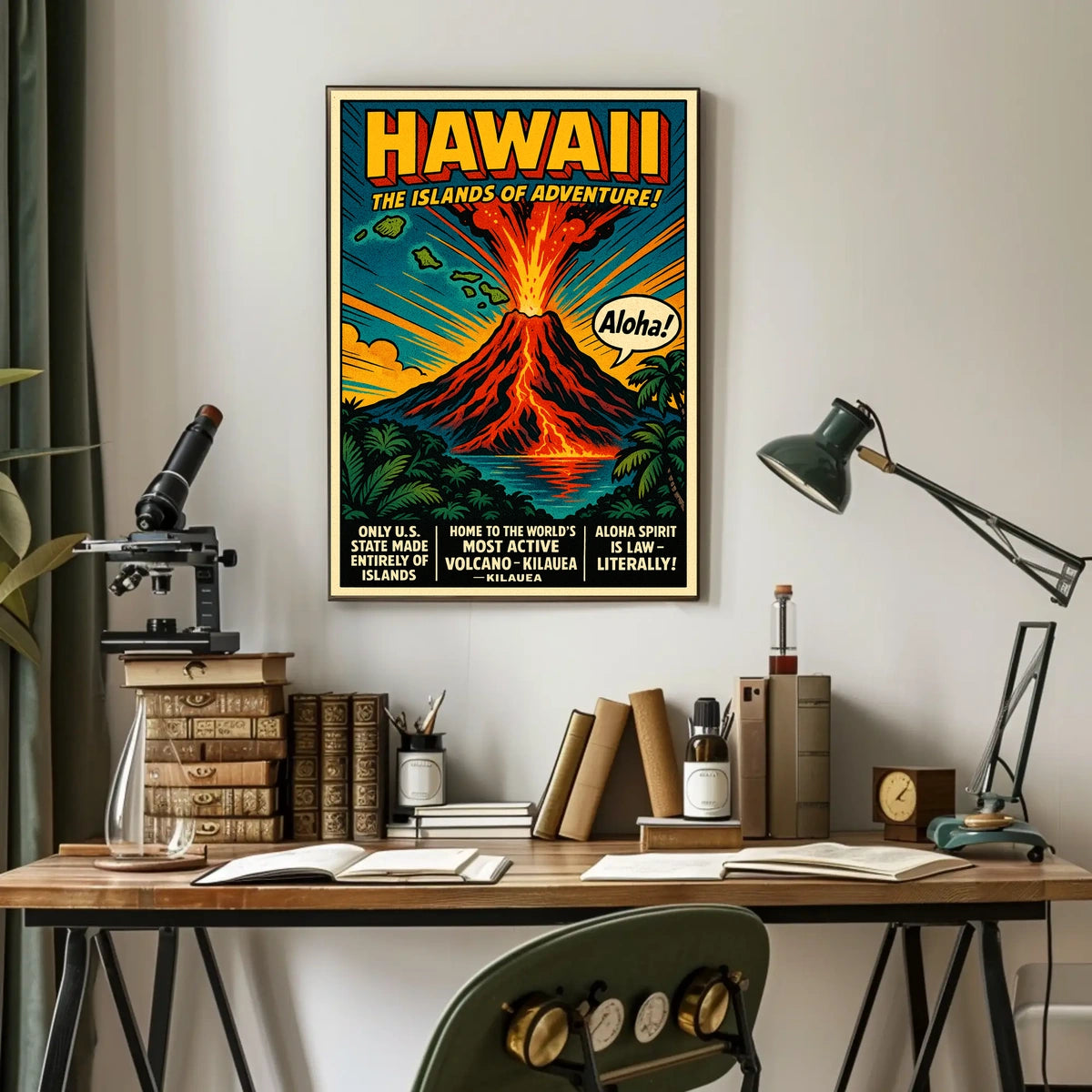 Hawaii Adventure Vintage Volcano Travel Poster