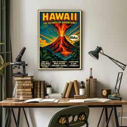 Hawaii Adventure Vintage Volcano Travel Poster