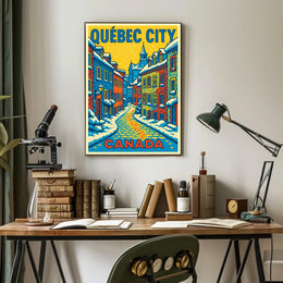 Québec City Winter Charm Pop Art Travel Poster