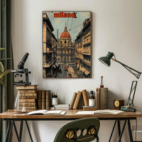 Milan Vintage Urban Scene Travel Poster