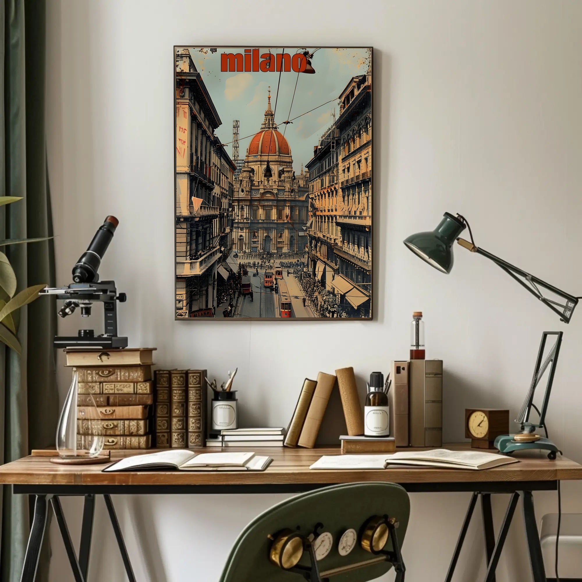 Milan Vintage Urban Scene Travel Poster