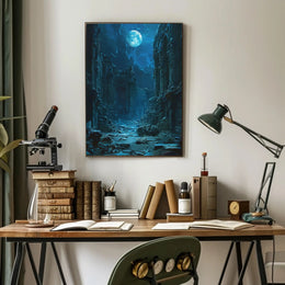 Moonlit Ruins: Enchanted Scene of Ancient Civilization Fantasy Poster PosterGoat