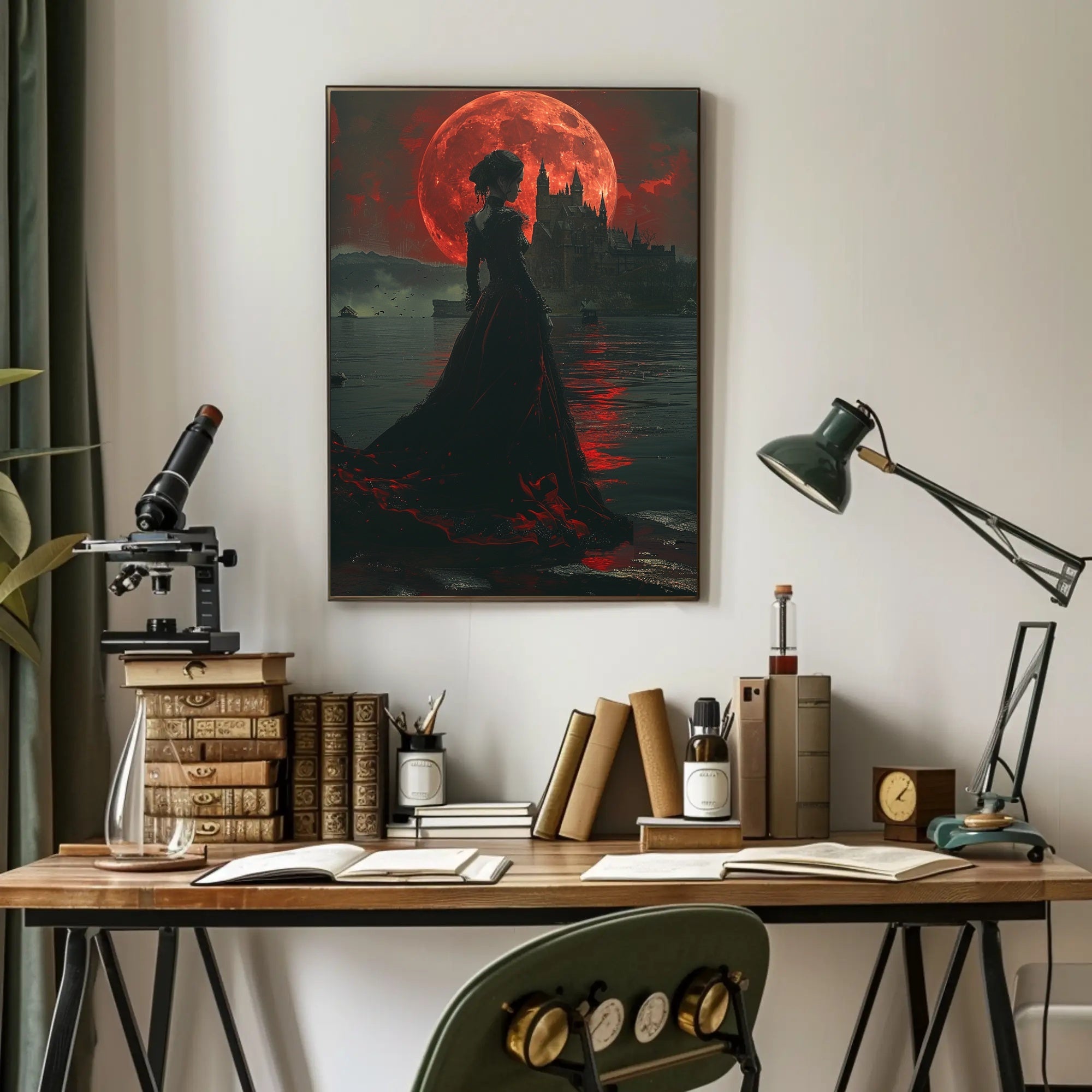 Gothic Red Moon Fantasy Artwork - Fantasy or Mythology Poster PosterGoat