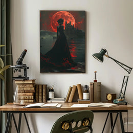 Gothic Red Moon Fantasy Artwork - Fantasy or Mythology Poster PosterGoat