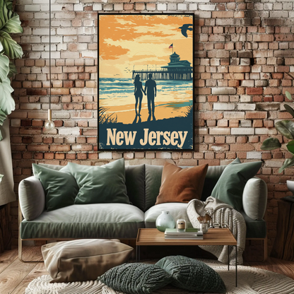 New Jersey Beach Couple Vintage Poster