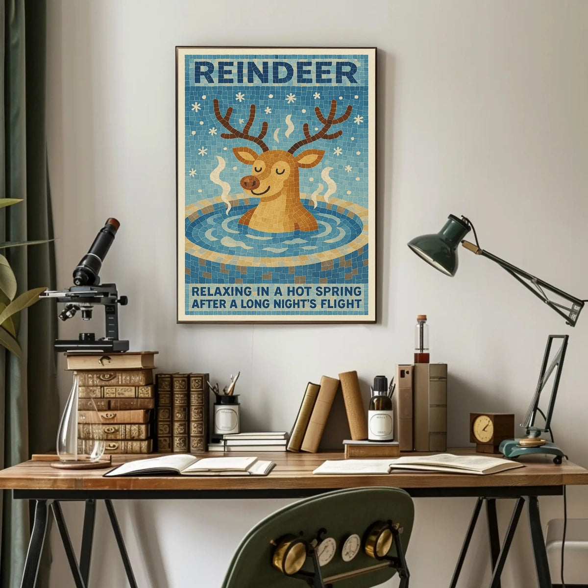 Relaxing Reindeer Mosaic Winter Art Poster - Abstract or Artistic Poster
