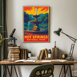 Hot Springs National Park Vintage Fountain Serenity Sunrise Escape Impressionism Poster