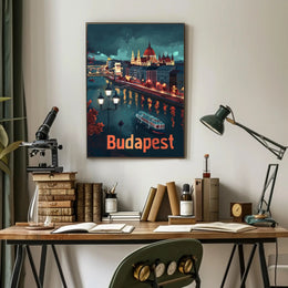 Budapest Nightscapes: Illuminated Cityscape Art Urban or Cityscape Poster